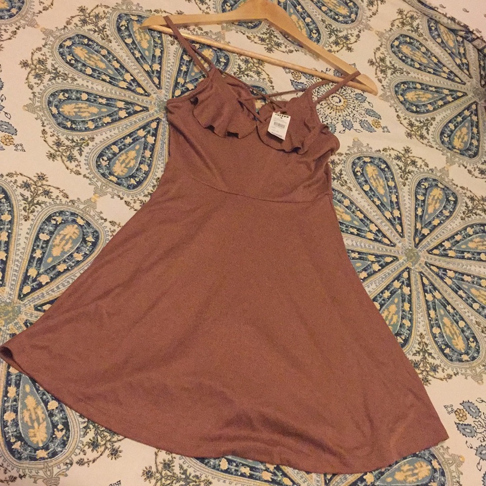 Spaghetti Strap Dress - Tan with Pink hue